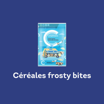 Céréales frosty bites Compliments dans un emballage bleu