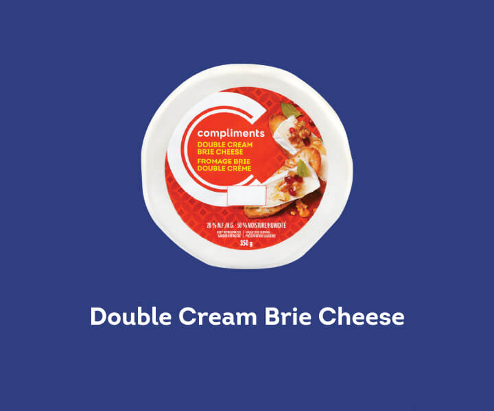 A block of Compliments Double Cream Brie Cheese