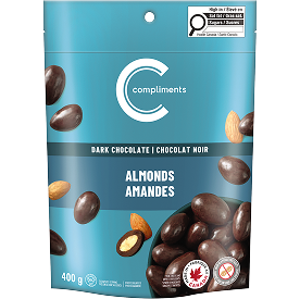 Compliments Dark Chocolate Almonds in blue packaging