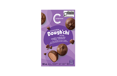 Bouchées de crème glacée enrobée de pâte à biscuits double chocolat dans une boîte mauve